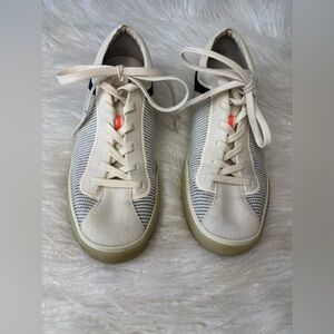 Rothy’s The Lace Up Knit Fabricc Sneakers Casual Shoes Women's Size 9 Cream/Navy